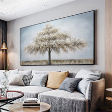 Load image into Gallery viewer, Abstract Tree Painting Gray Acrylic Texture Gold Canvas Wall Art Gp046