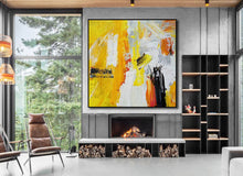 Load image into Gallery viewer, Large Abstract Canvas Art Yellow White Abstract Painting CP001