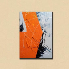 Load image into Gallery viewer, Black White Orange Abstract Painting Textured Wall Art Np091