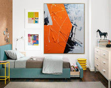 Load image into Gallery viewer, Black White Orange Abstract Painting Textured Wall Art Np091