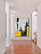 Load image into Gallery viewer, Black White Yellow Abstract Acrylic Painting on Canvas Np114