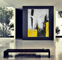 Load image into Gallery viewer, Black White Yellow Abstract Acrylic Painting on Canvas Np114