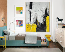 Load image into Gallery viewer, Black White Yellow Abstract Acrylic Painting on Canvas Np114