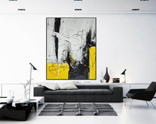 Load image into Gallery viewer, Black White Yellow Abstract Acrylic Painting on Canvas Np114