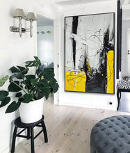 Load image into Gallery viewer, Black White Yellow Abstract Acrylic Painting on Canvas Np114