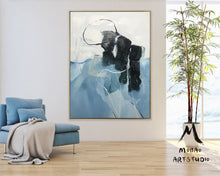 Load image into Gallery viewer, Light Blue Painting Green Painting, Minimalist Abstract Painting Gp016