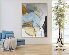 Load image into Gallery viewer, Gold Blue Abstract Painting Large Colorful Canvas Art Np062