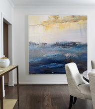 Load image into Gallery viewer, Navy Blue White Yellow Abstract Painting Sea Level Abstract Art Dp106