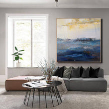 Load image into Gallery viewer, Navy Blue White Yellow Abstract Painting Sea Level Abstract Art Dp106