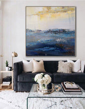 Load image into Gallery viewer, Navy Blue White Yellow Abstract Painting Sea Level Abstract Art Dp106