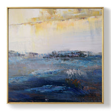 Load image into Gallery viewer, Navy Blue White Yellow Abstract Painting Sea Level Abstract Art Dp106