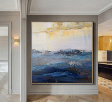 Load image into Gallery viewer, Navy Blue White Yellow Abstract Painting Sea Level Abstract Art Dp106