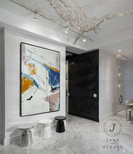 Load image into Gallery viewer, Large Original Blue White Yellow Abstract Painting Minimalist Art Qp047