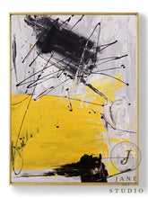 Load image into Gallery viewer, Black Gray Yellow Minimalist Abstract Painting Qp075