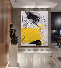 Load image into Gallery viewer, Black Gray Yellow Minimalist Abstract Painting Qp075