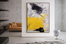 Load image into Gallery viewer, Black Gray Yellow Minimalist Abstract Painting Qp075