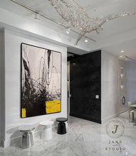 Load image into Gallery viewer, Black Grey Painting Yellow Painting Minimalist Abstract Oil Painting Qp087