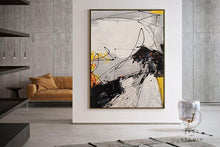 Load image into Gallery viewer, Black Oil Painting on Canvas Yellow Painting Minimalist Abstract Art Qp089