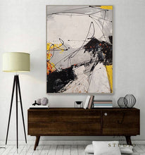Load image into Gallery viewer, Black Oil Painting on Canvas Yellow Painting Minimalist Abstract Art Qp089