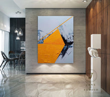 Load image into Gallery viewer, Yellow Painting Black and White Abstract Oil Painting Decor Qp079