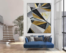 Load image into Gallery viewer, Geometric Wall Art Gold Abstract Painting On Canvas Big Artwork Np082