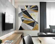 Load image into Gallery viewer, Geometric Wall Art Gold Abstract Painting On Canvas Big Artwork Np082