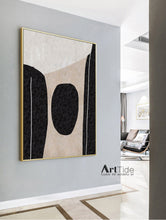 Load image into Gallery viewer, Black And White Minimalist Abstract Painting Beige Office Wall Art Qp100