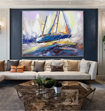 Load image into Gallery viewer, Blue Ocean Painting Sailboat Painting Landscape on Canvas Op031