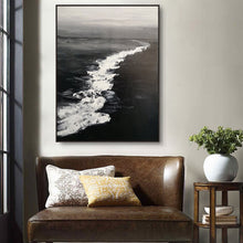 Load image into Gallery viewer, Large Black and White Ocean Painting Coastal Wall Art Grey Wall Decor Op075