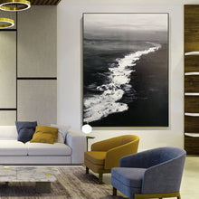 Load image into Gallery viewer, Large Black and White Ocean Painting Coastal Wall Art Grey Wall Decor Op075