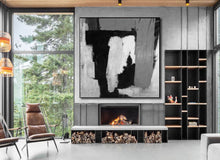 Load image into Gallery viewer, Black and White Modern Abstract Painting Grey Canvas Art Cp036