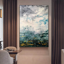 Load image into Gallery viewer, Green White Gold Abstract Painting Oversized Canvas Art Living Room Op088