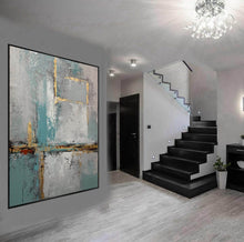 Load image into Gallery viewer, Gold Blue White Original Abstract Painting Large Acrylic Painting Yp13