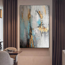 Load image into Gallery viewer, Gray Blue Gold Abstract Painting Original Contemporary Art Yp034