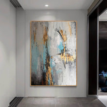 Load image into Gallery viewer, Gray Blue Gold Abstract Painting Original Contemporary Art Yp034
