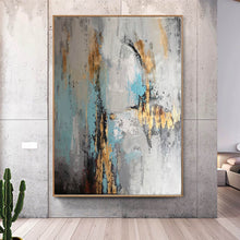 Load image into Gallery viewer, Gray Blue Gold Abstract Painting Original Contemporary Art Yp034