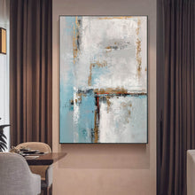 Load image into Gallery viewer, Blue White Gold Abstract Painting Contemporary Art Hand Painted Yp050