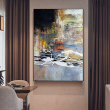 Load image into Gallery viewer, Black Blue White Abstract Painting Inexpensive Oversized Wall Art Yp036