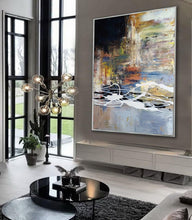 Load image into Gallery viewer, Black Blue White Abstract Painting Inexpensive Oversized Wall Art Yp036