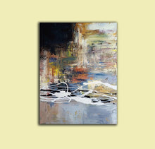 Load image into Gallery viewer, Black Blue White Abstract Painting Inexpensive Oversized Wall Art Yp036