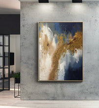Load image into Gallery viewer, Large Living Room Art Blue Gold Abstract Painting Bg012