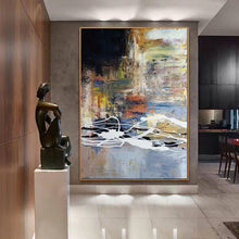 Load image into Gallery viewer, Black Blue White Abstract Painting Inexpensive Oversized Wall Art Yp036
