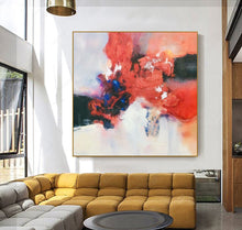 Load image into Gallery viewer, Red Blue Abstract Painting Beige Painting Minimalist Art Op032