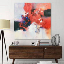 Load image into Gallery viewer, Red Blue Abstract Painting Beige Painting Minimalist Art Op032