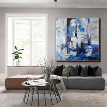 Load image into Gallery viewer, Large Blue White Abstract Painting Bedroom Art Paintings Dp115