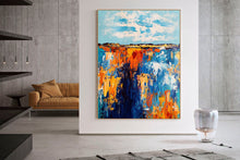 Load image into Gallery viewer, Oversized Living Room Painting Blue Orange Abstract Painting Bp032