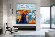 Load image into Gallery viewer, Oversized Living Room Painting Blue Orange Abstract Painting Bp032