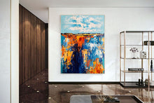 Load image into Gallery viewer, Oversized Living Room Painting Blue Orange Abstract Painting Bp032