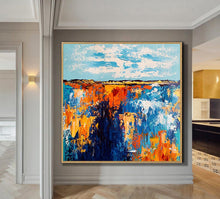 Load image into Gallery viewer, Oversized Living Room Painting Blue Orange Abstract Painting Bp032