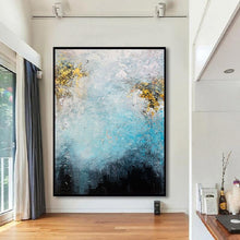 Load image into Gallery viewer, Blue & White Art Abstract Painting White Gold Living Room Art Gp059